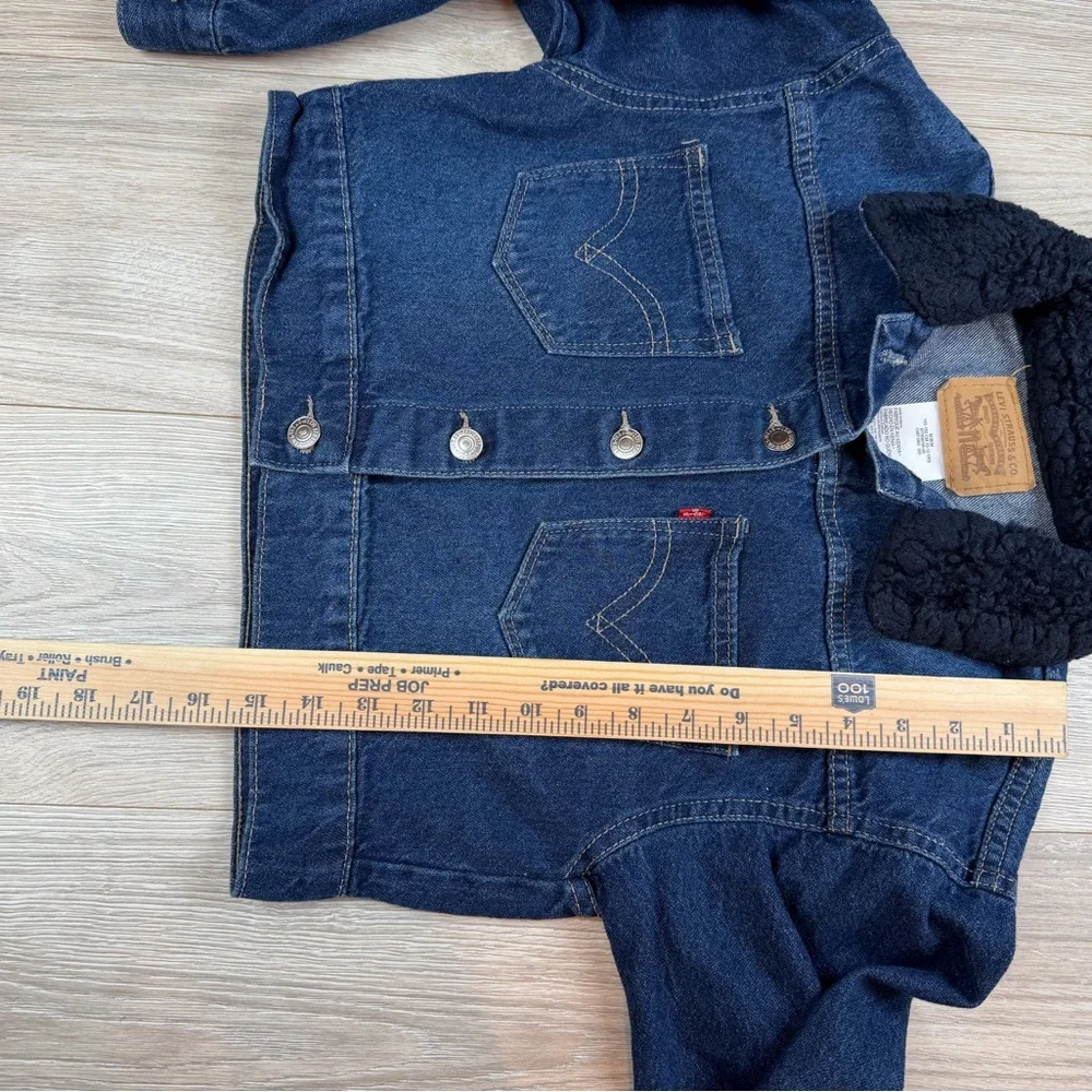 Levi's Kids Dark Blue Denim Trucker Jacket W/ Faux Sherpa Collar 10-12yrs Size M